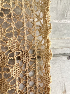 Art Deco French FILET LACE cotton CURTAIN golden tones c1920