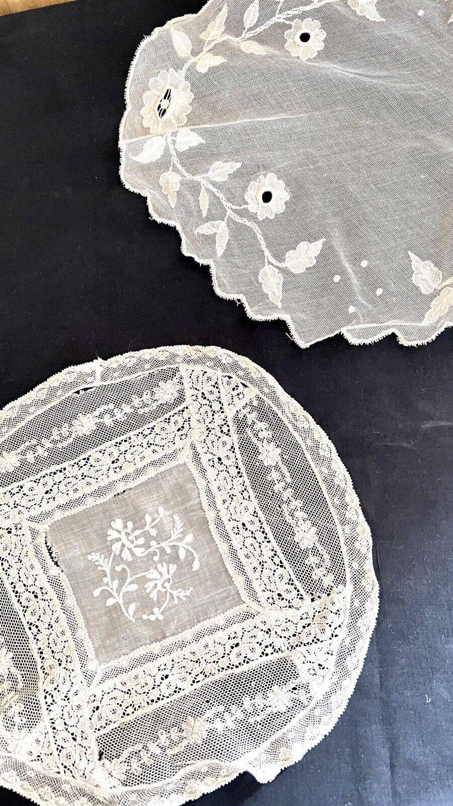 BUNDLE #2 4 LARGE vintage French FILET LACE DOILIES napperon CRAFT c1930