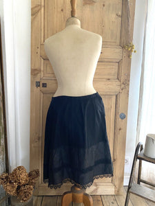 Antique French woman SKIRT petticoat JUPON SILK satin LACE ENTRE DEUX c1900