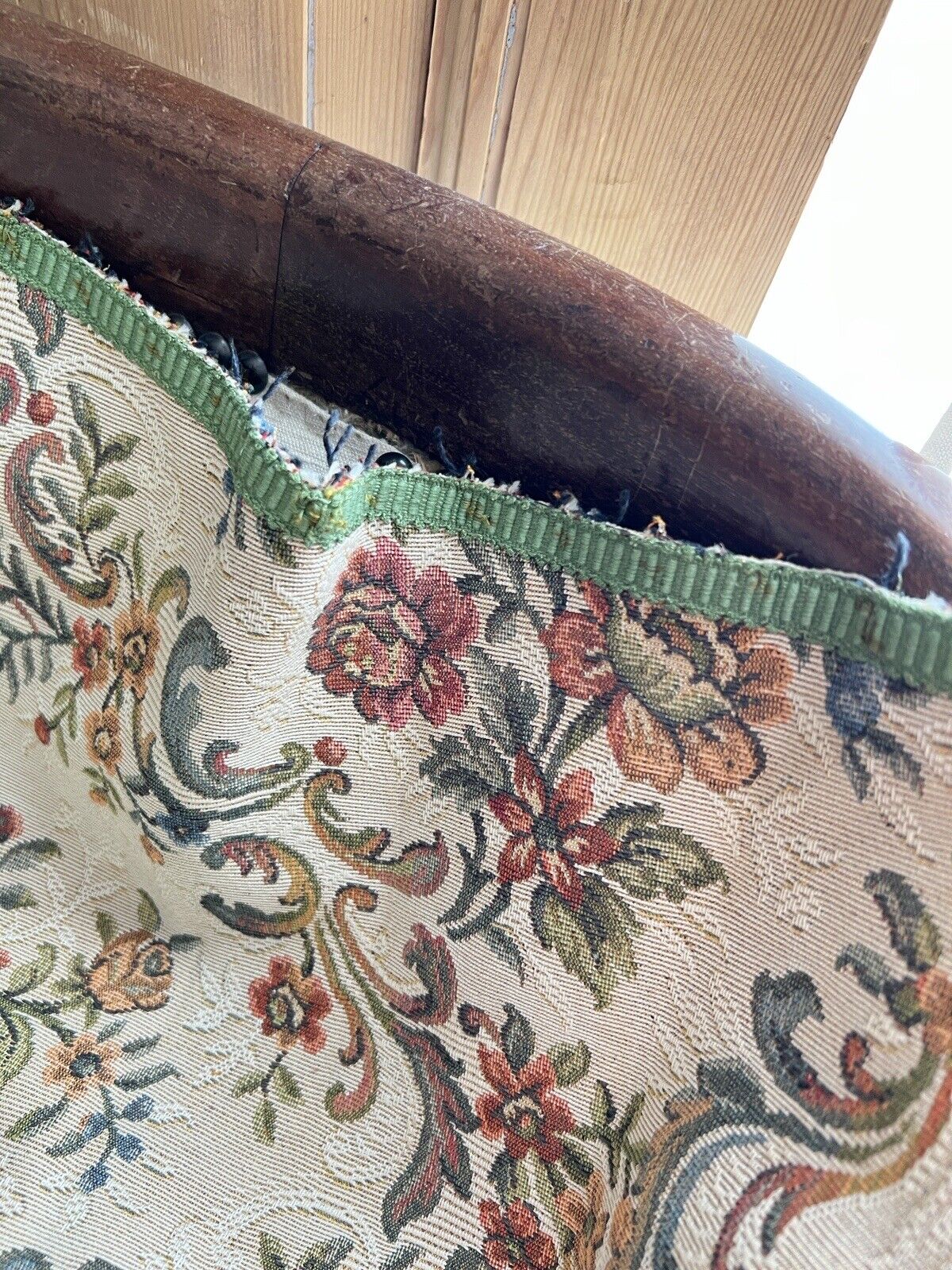 Vintage French DAMASK cotton SOFA cover floral bouquets c1950