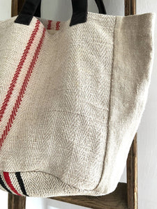 Vintage HEAVY homespun GRAIN SACK linen TOTEBAG