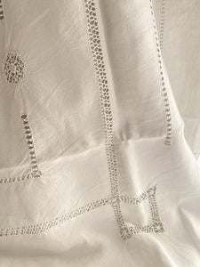 Art Deco French LINEN FIL TROUSSEAU sheet OPENWORKS MI mono c1930