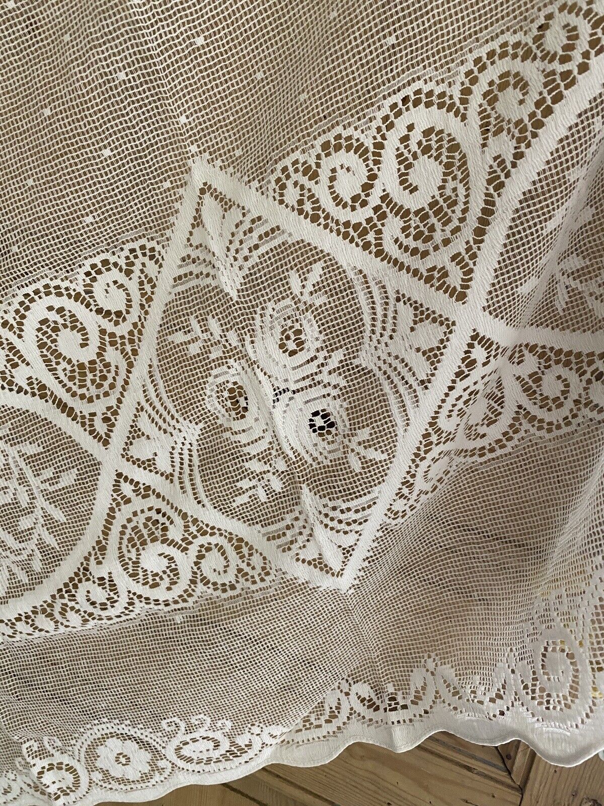 Vintage French FILET LACE panel CURTAIN brise bise c1930