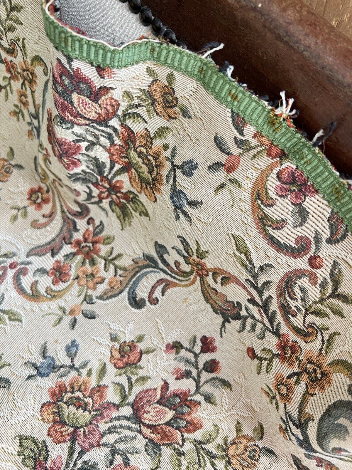 Vintage French DAMASK cotton SOFA cover floral bouquets c1950