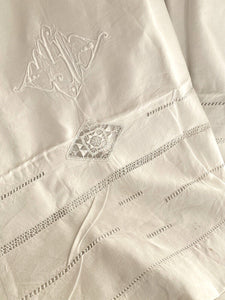 Art Deco French LINEN FIL TROUSSEAU sheet OPENWORKS MI mono c1930