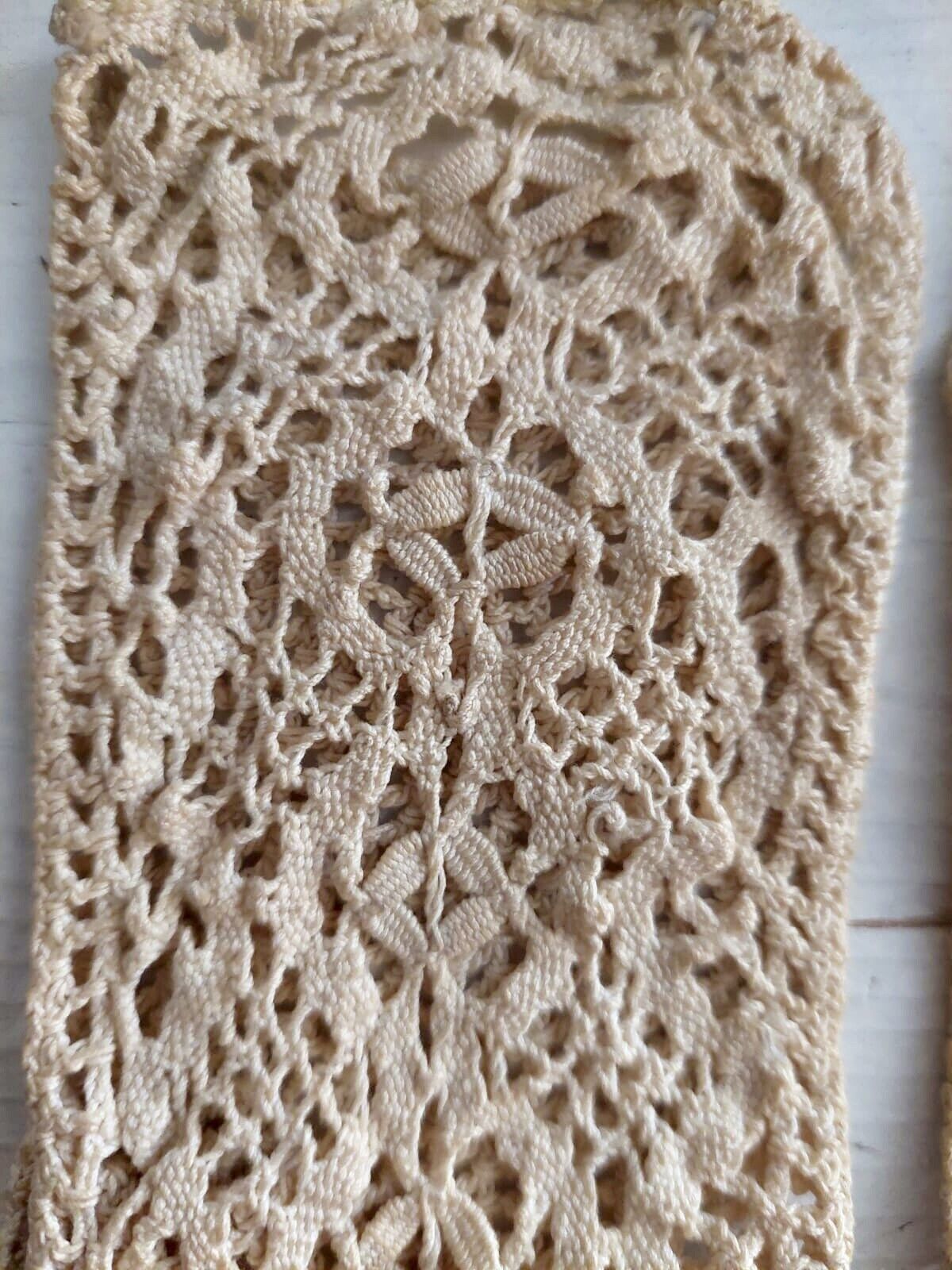 Antique VICTORIAN EDWARDIAN French crocheted cotton GLOVES  LACE c1880