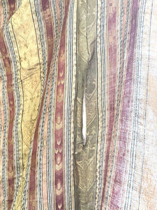 LARGE antique French DAMASK SILK Empire style striped FLEUR DE LYS curtain c1920