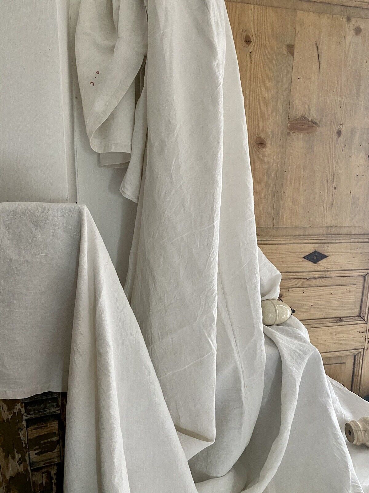 PRIMITIVE large French HOMESPUN LINEN central seam AC mono WASHED c1850