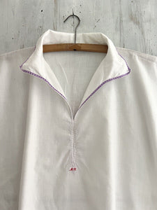 Vintage French MAN cotton gauze NIGHTSHIRT purple liseret 1930