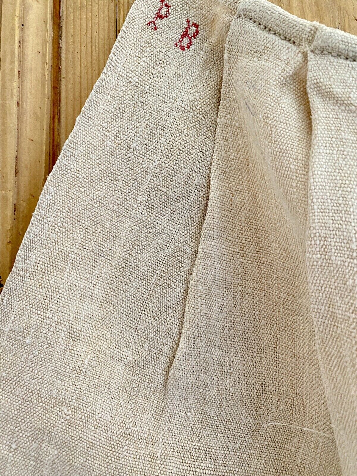 PRIMITIVE French WORK WEAR homespun LINEN NUNNERY pleated APRON PB mono c1830