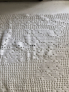 Vintage French filet lace DOILY cotton PANEL napperon c1950