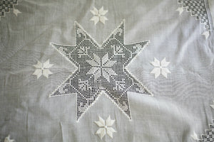 Antique French woman BRIDE star handkerchief LACE c1900