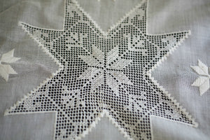 Antique French woman BRIDE star handkerchief LACE c1900