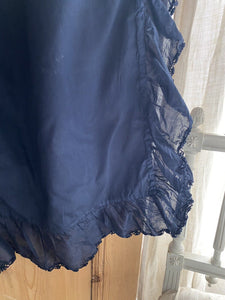 Antique French INDIGO dyed DUVET COVER LACE ENTRE DEUX cotton RUFFLES c1900