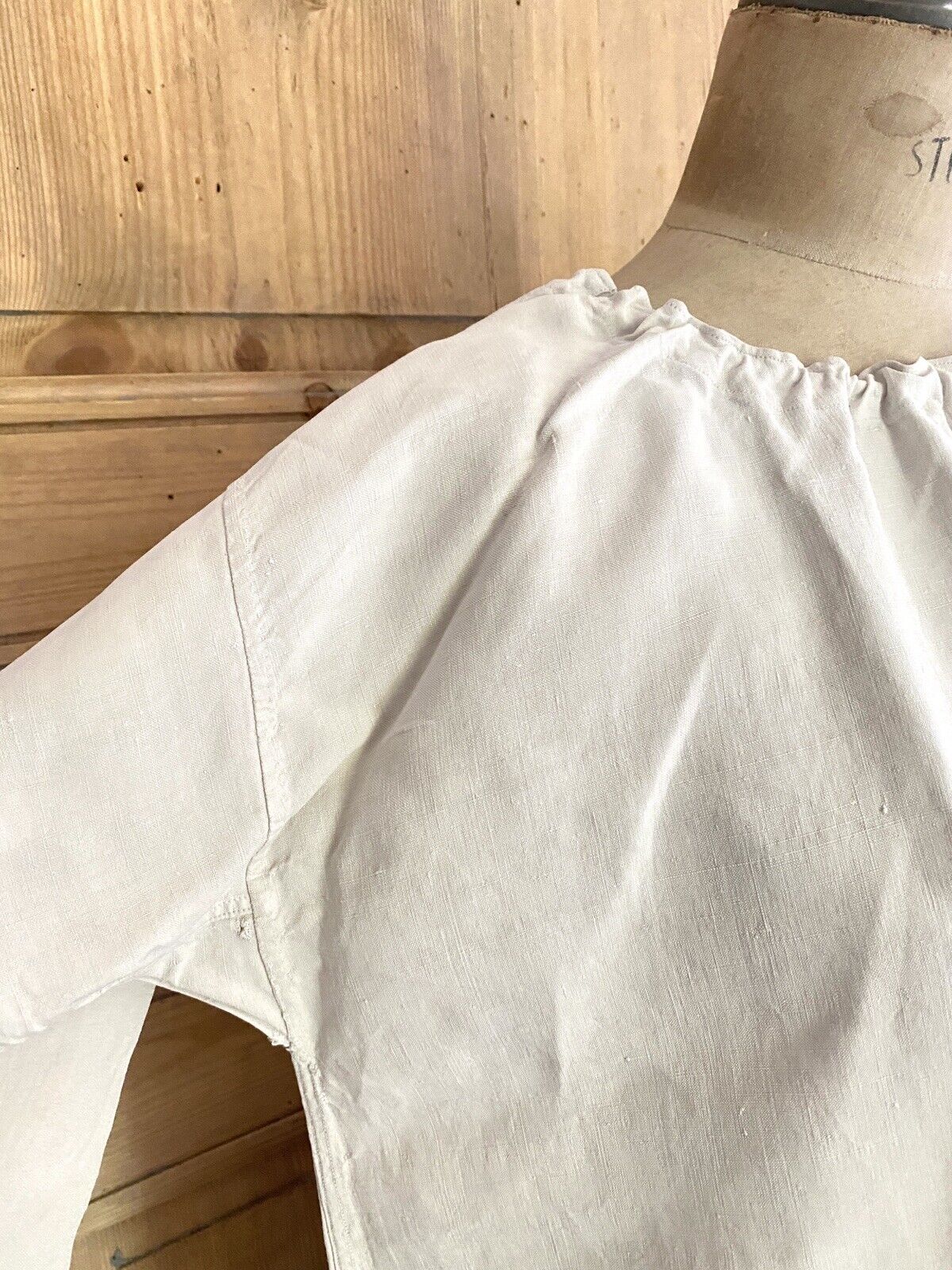 Antique French PRIMITIVE LINEN FIL nightshirt unused MC mono c1850