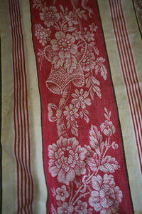 RARE Napoleon III French TICKING cotton PATCHED red cramoisi FLORAL c1850