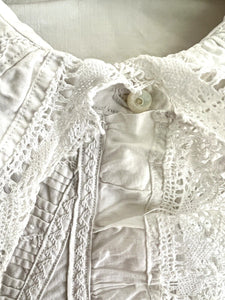 Rare VICTORIAN French woman embroidered BLOUSE pintucks LACE frill CM mono c1900