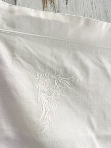 Vintage French PAIR linen PILLOW SHAM floral embroideries c1950