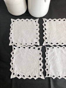 8 vintage French LINEN TEA NAPKINS doily mats OPENWORKS c1930