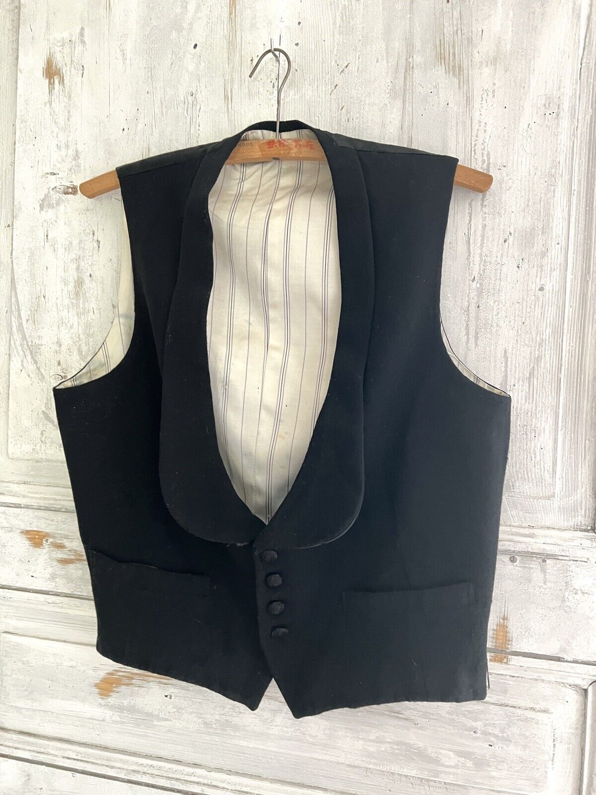 Antique Victorian French man elegant BLACK WOOL evening VEST c1880