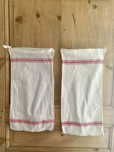 Pair vintage French BOLSTER damask cotton red LITEAUX c1950