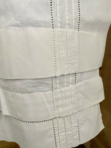 Vintage French service PINTUCKS POPLIN COTTON APRON work wear openworks c1930