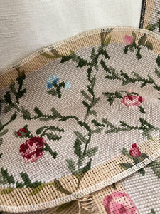 Vintage French PAIR TAPESTRY cotton chair covers floral bouquets c1950