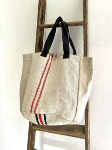 Vintage HEAVY homespun GRAIN SACK linen TOTEBAG