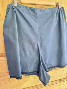 Antique French BLUE DYE cotton PANTY culotte LACE trim c1900