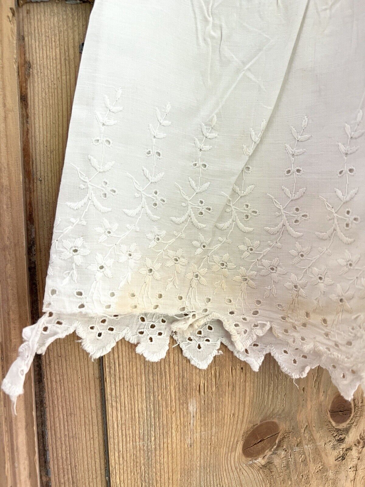 Antique French LONG VICTORIAN cotton PETTICOAT broderies anglaises FRILLS c1900