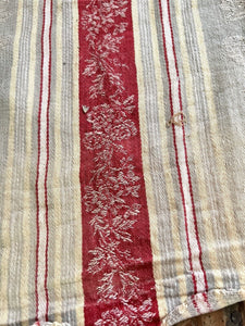 Rare Empire French DAMASK TICKING linen red FLORAL c1870