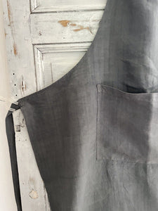 French UPCYCLED GRAY dye antique linen WORK WEAR APRON Les Toiles Blanches