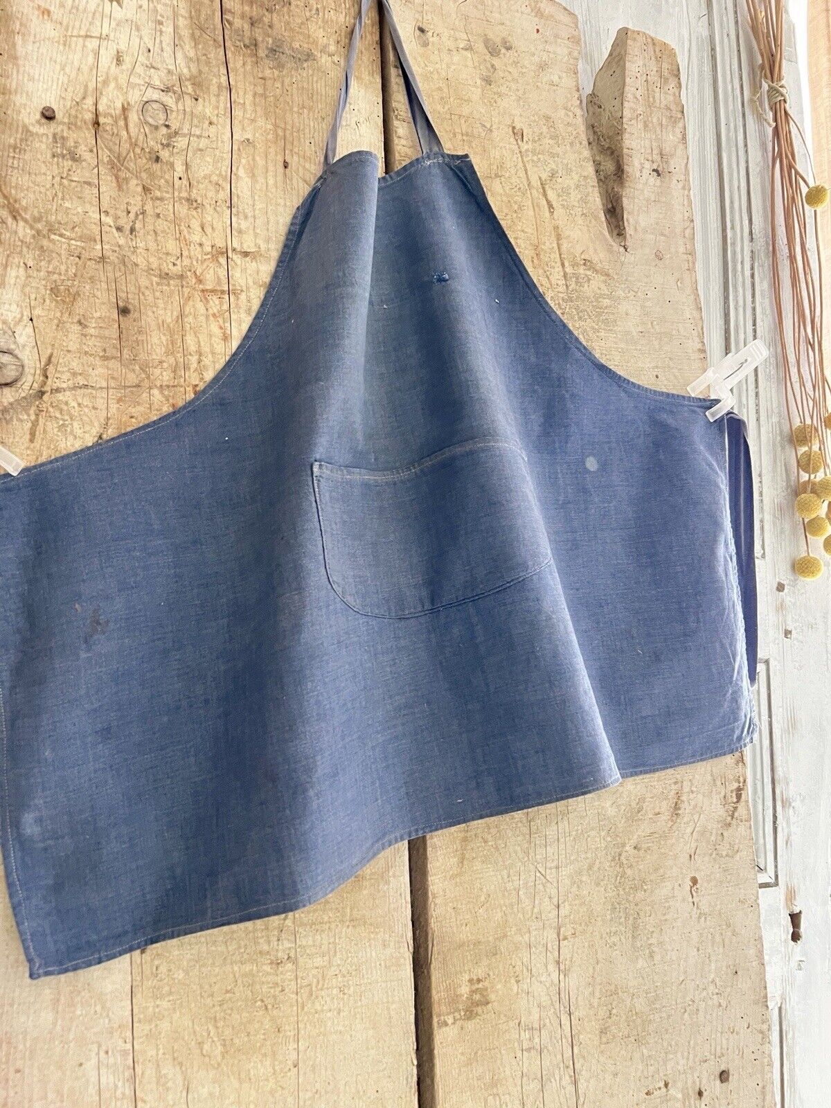 Antique French rare CHILD INDIGO WORK WEAR APRON LINEN c1900