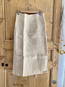 PRIMITIVE French WORK WEAR homespun LINEN NUNNERY pleated APRON PB mono c1830