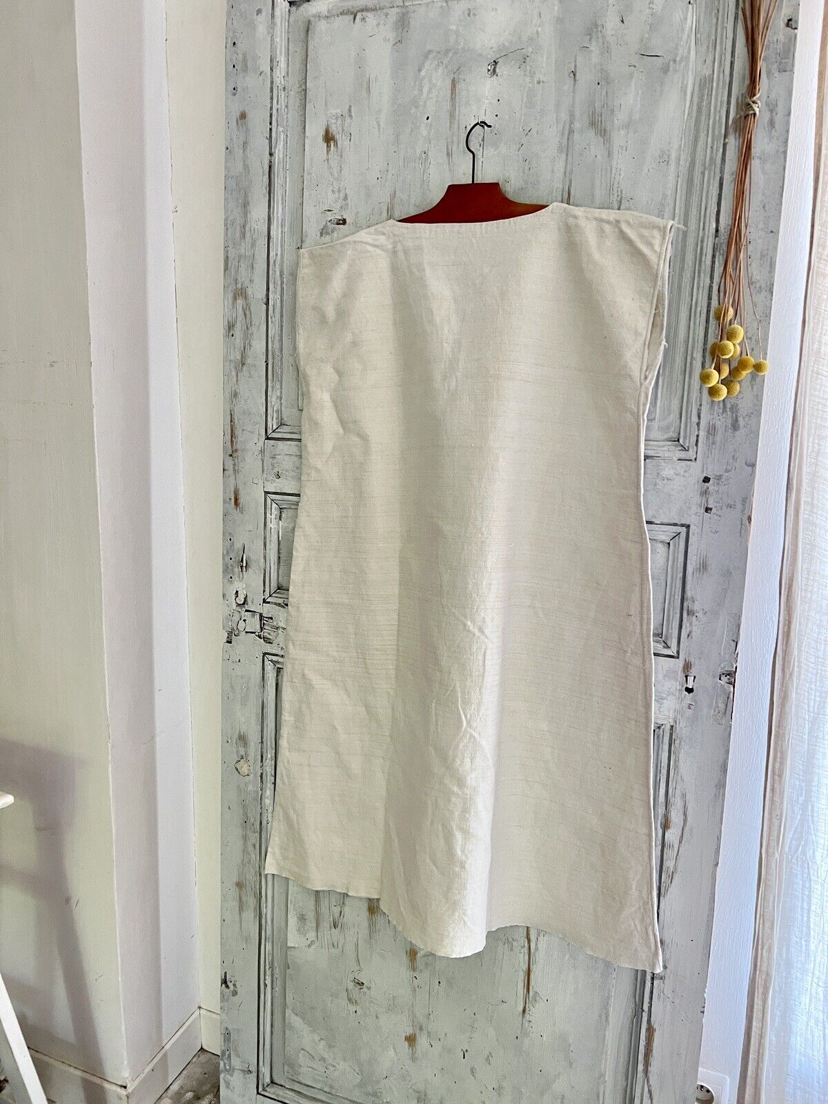 PRIMITIVE French heavy ECRU LINEN nightshirt MD mono CUT c1850