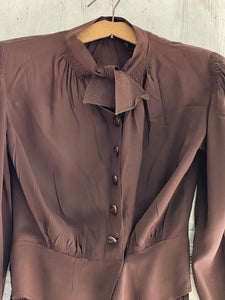 Vintage French woman brown acetate SET blouse PLEATED skirt c1940