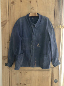 Vintage French BLEU DE TRAVAIL jacket WORK WEAR  faded INDIGO BLUE c1930