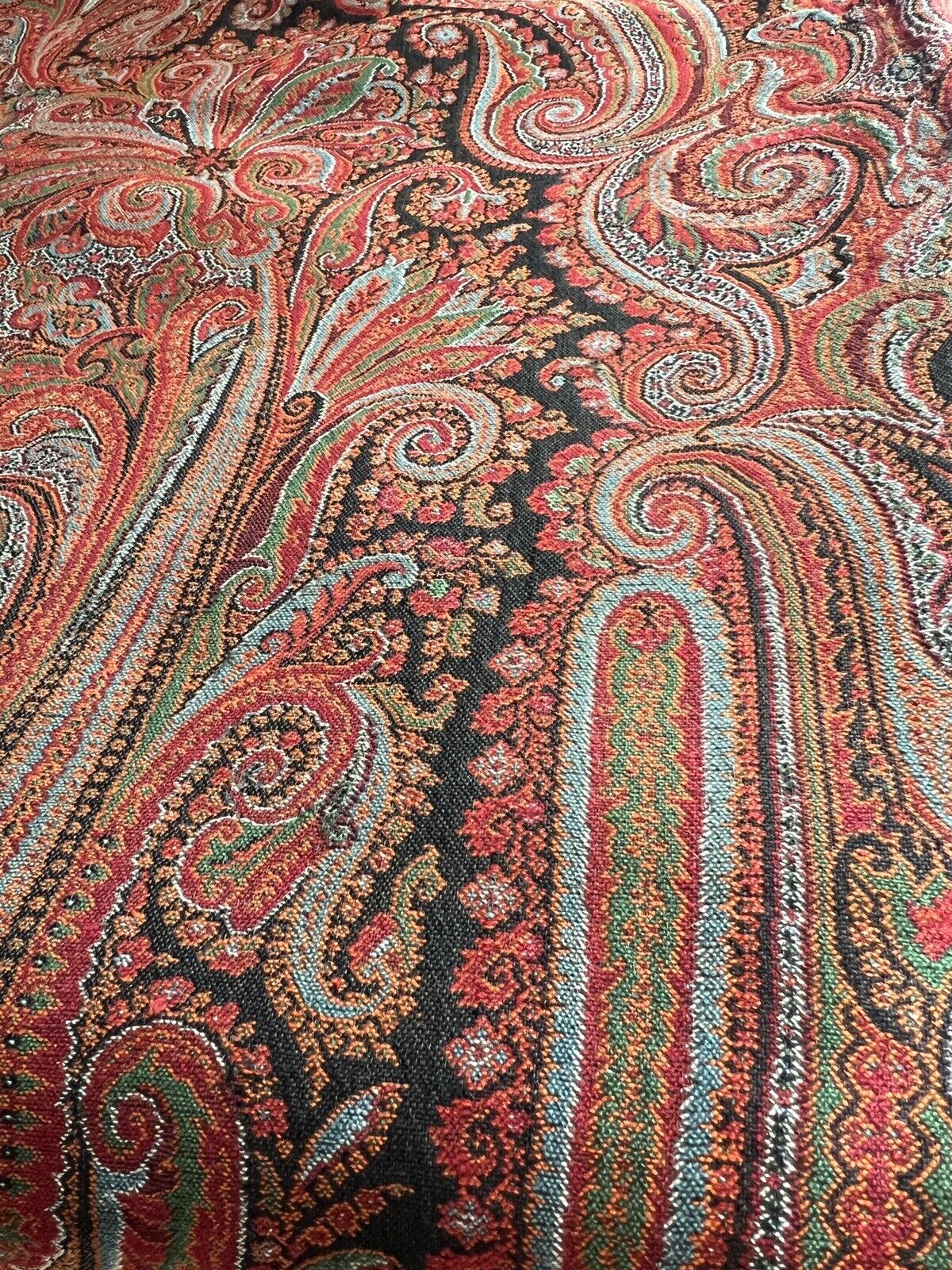 Stunning XXL antique VICTORIAN Kashmir PAISLEY piano WOOL SHAWL tablecloth c1880