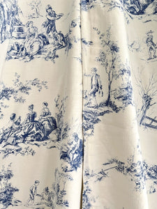 PAIR vintage French blue TOILE DE JOUY cotton PASTORAL CURTAINS BACKED c1950