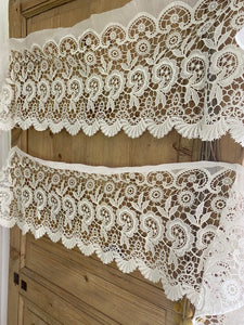 Vintage French SET 2 FILET LACE panel CURTAIN brise bise c1950