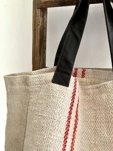 Vintage HEAVY homespun GRAIN SACK linen TOTEBAG