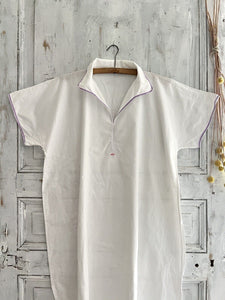 Vintage French MAN cotton gauze NIGHTSHIRT purple liseret 1930