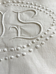 PAIR antique French large DOWRY LINEN COTTON sheets OPENWORKS JS mono c1920