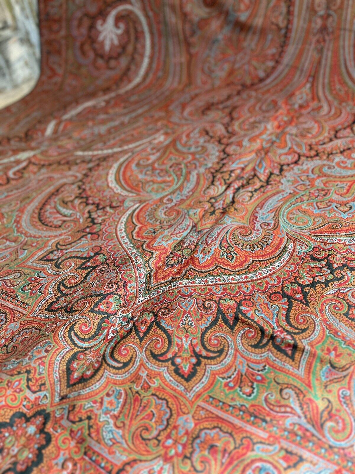 Stunning XXL antique VICTORIAN Kashmir PAISLEY piano WOOL SHAWL tablecloth c1880