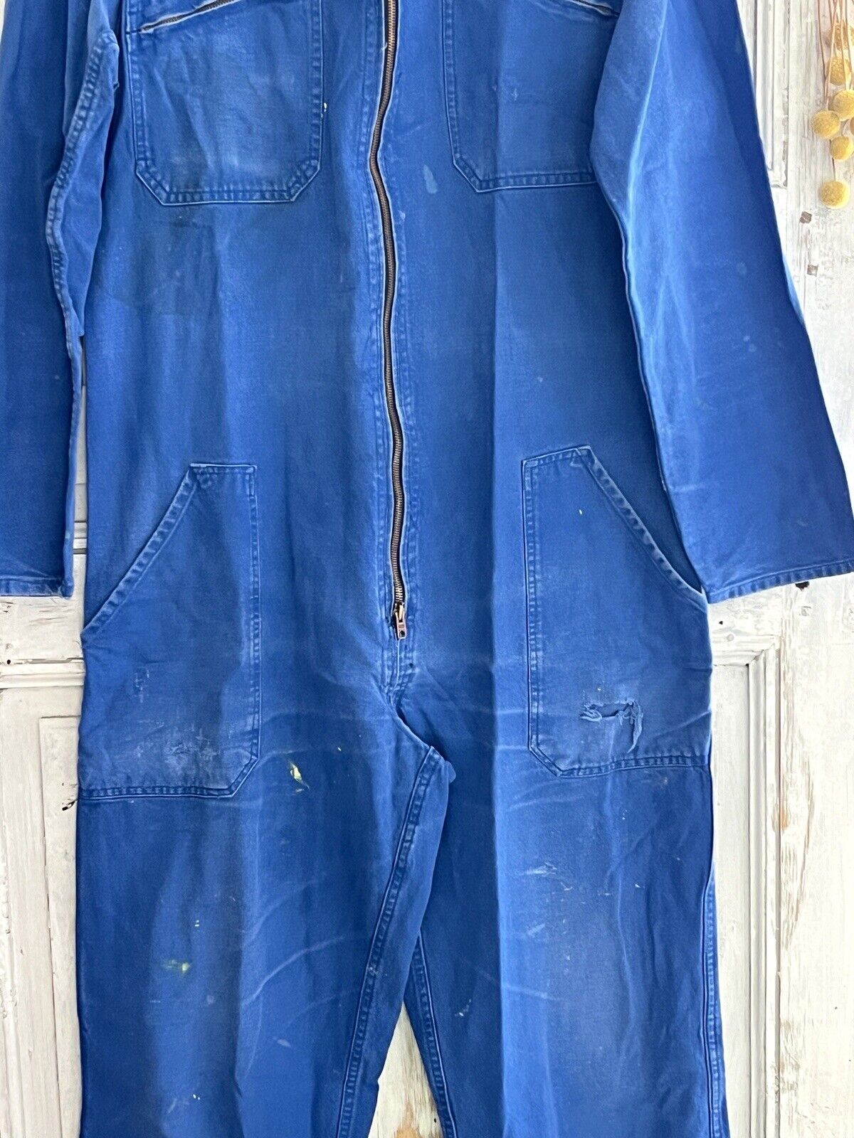 Vintage French large WORK WEAR overalls INDIGO blue cotton ZIP c1950