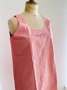 Vintage French PALE PINK DYED linen cotton nightshirt c1930