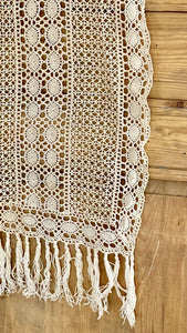 Antique French FILET LACE cotton CURTAIN c1920