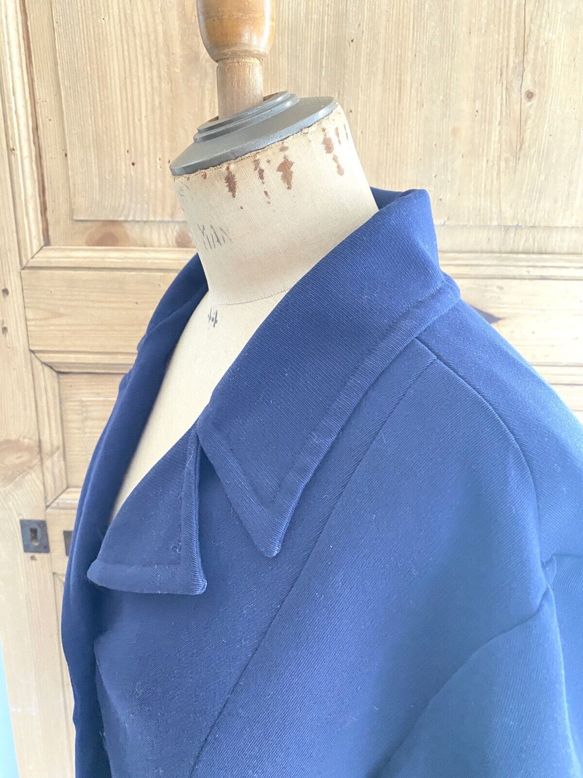 Vintage French woman blue JACKET tailored COLLAR c 1950