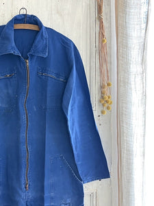 Vintage French large WORK WEAR overalls INDIGO blue cotton ZIP c1950