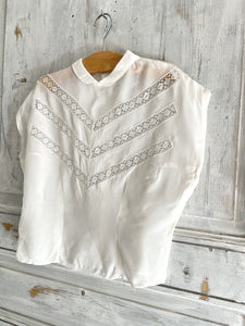 Vintage embroidered acetate BLOUSE lace entredeux c1950